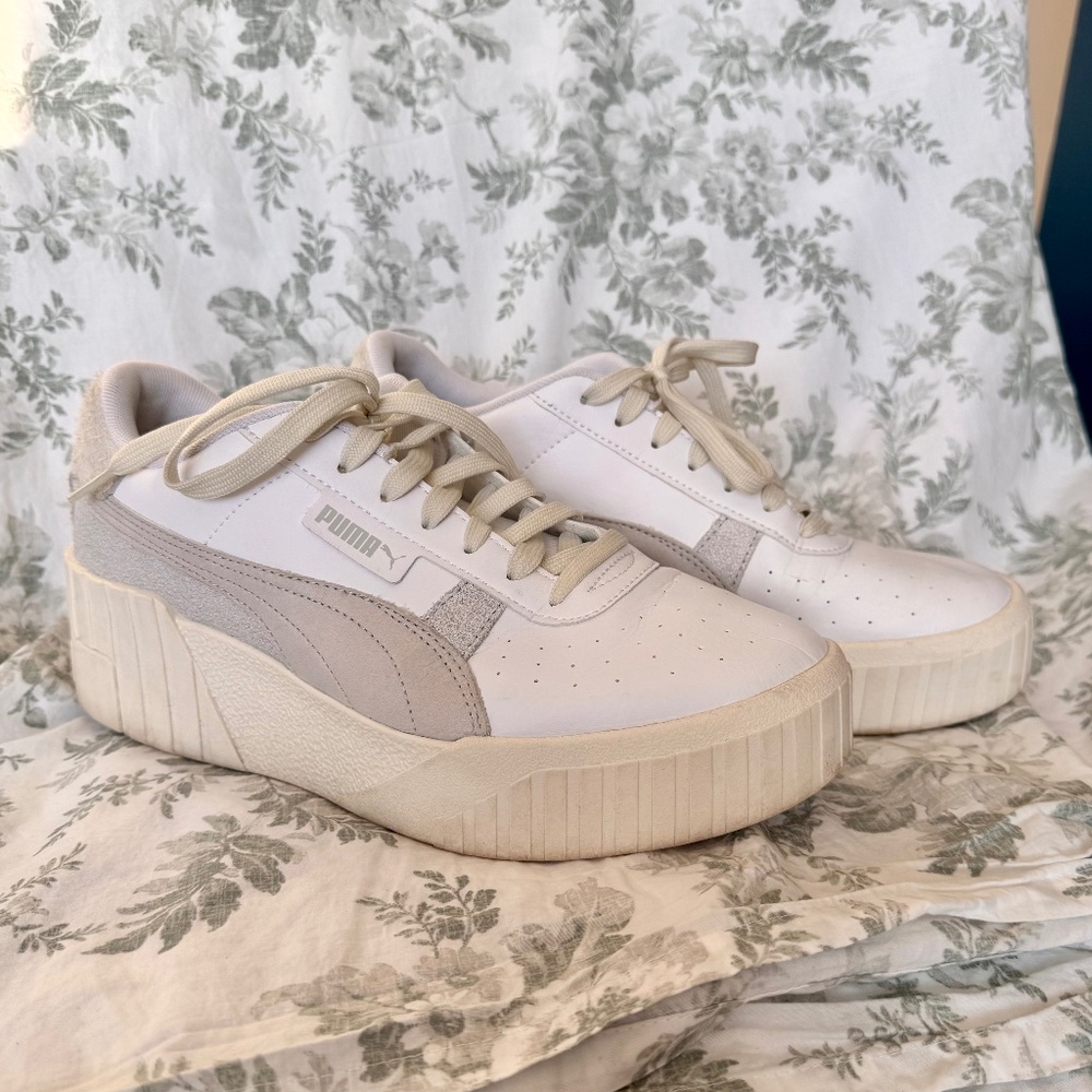 Puma Cali Wedge Sneaker, Women's 10, Beige White Neutral Casual